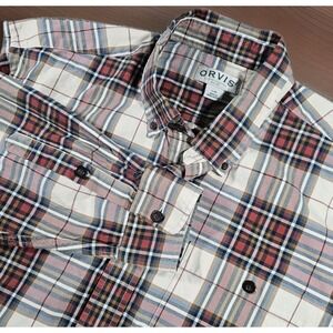 Orvis Button Down Shirt Mens L Wrinkle Free Plaid Long Sleeve Heavyweight Cotton